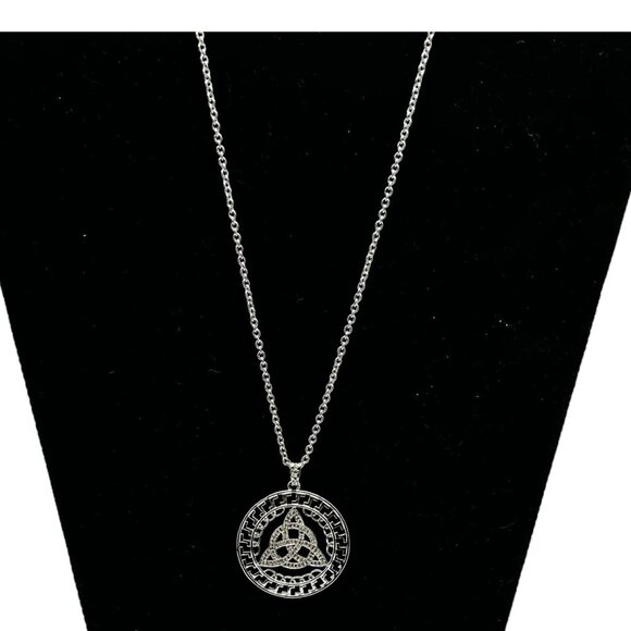 Irish Celtic Trinity Knot Pendant Necklace With Rhinestones On Silver Chain - Picture 11 of 12